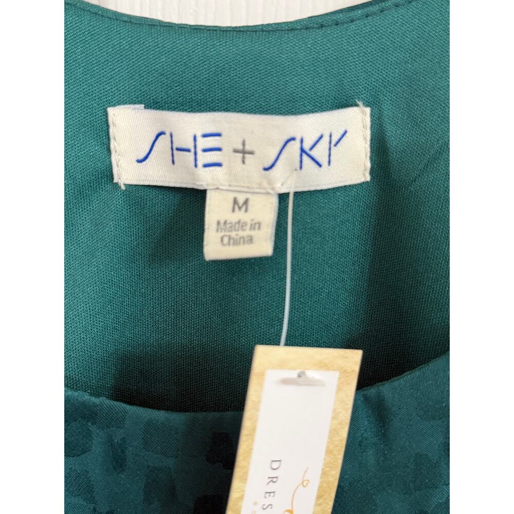 She + Sky SEA GREEN JACQUARD SATIN CAMI TOP - Picture 5 of 5